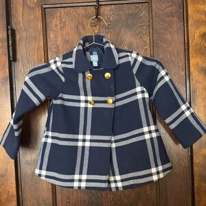 GAP Kids Blue Plaid Pea Coat with Gold Buttons